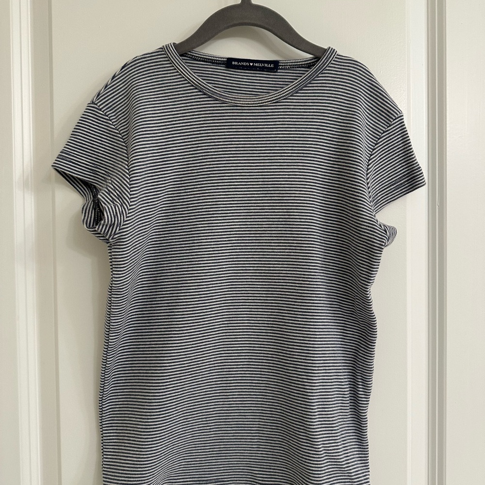 Brandy Melville Blue and White Striped Short Sleeve Tee